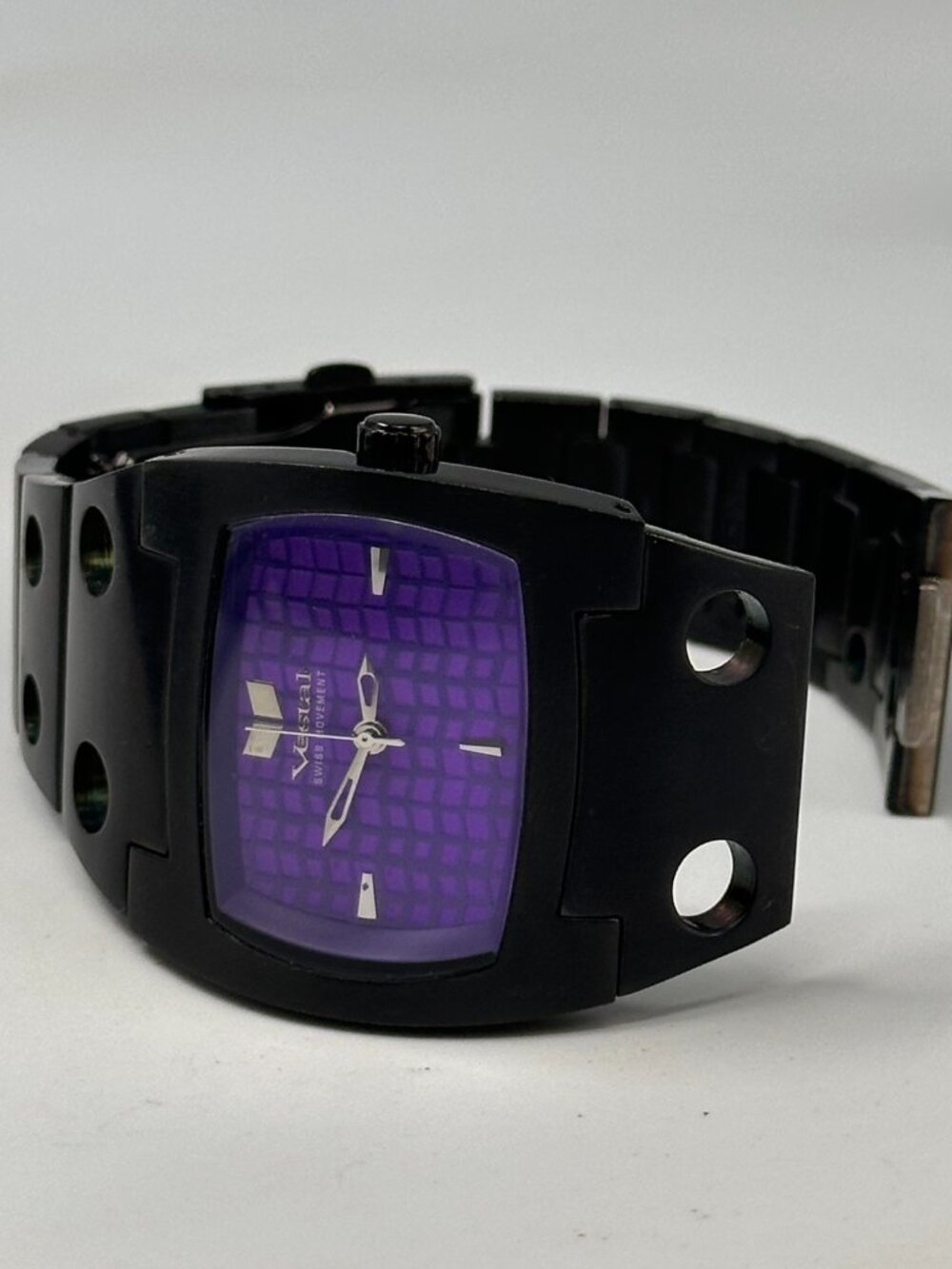 Vestal Mini Destroyer Watch Womens Black Purple Dial Brown Band New Battery